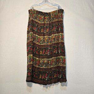 VINTAGE Semi-Sheer Festival BOHO Multicolor Full Peasant Skirt OVERSIZED Size M.